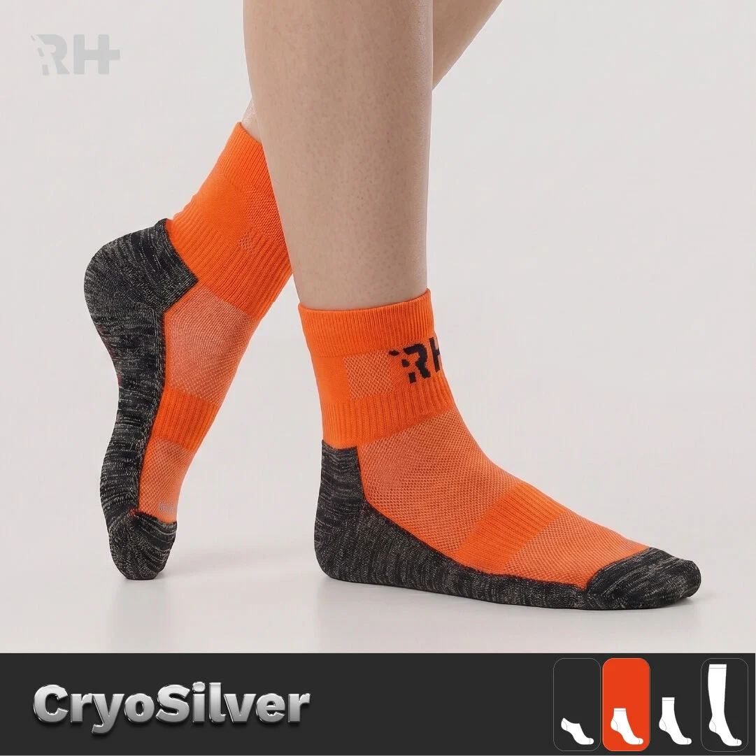 Rider Healthcare Cryo Silver + Havlu Taban Kısa Gümüş İplikli Çorap — Turuncu/Siyah