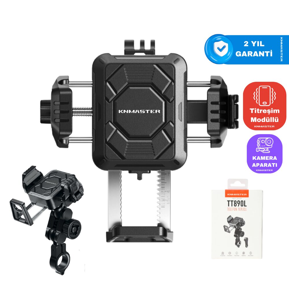 KNMASTER TT890L Titreşim Önleyicili Motosiklet Telefon Tutucu (Kamera Bağlantılı)