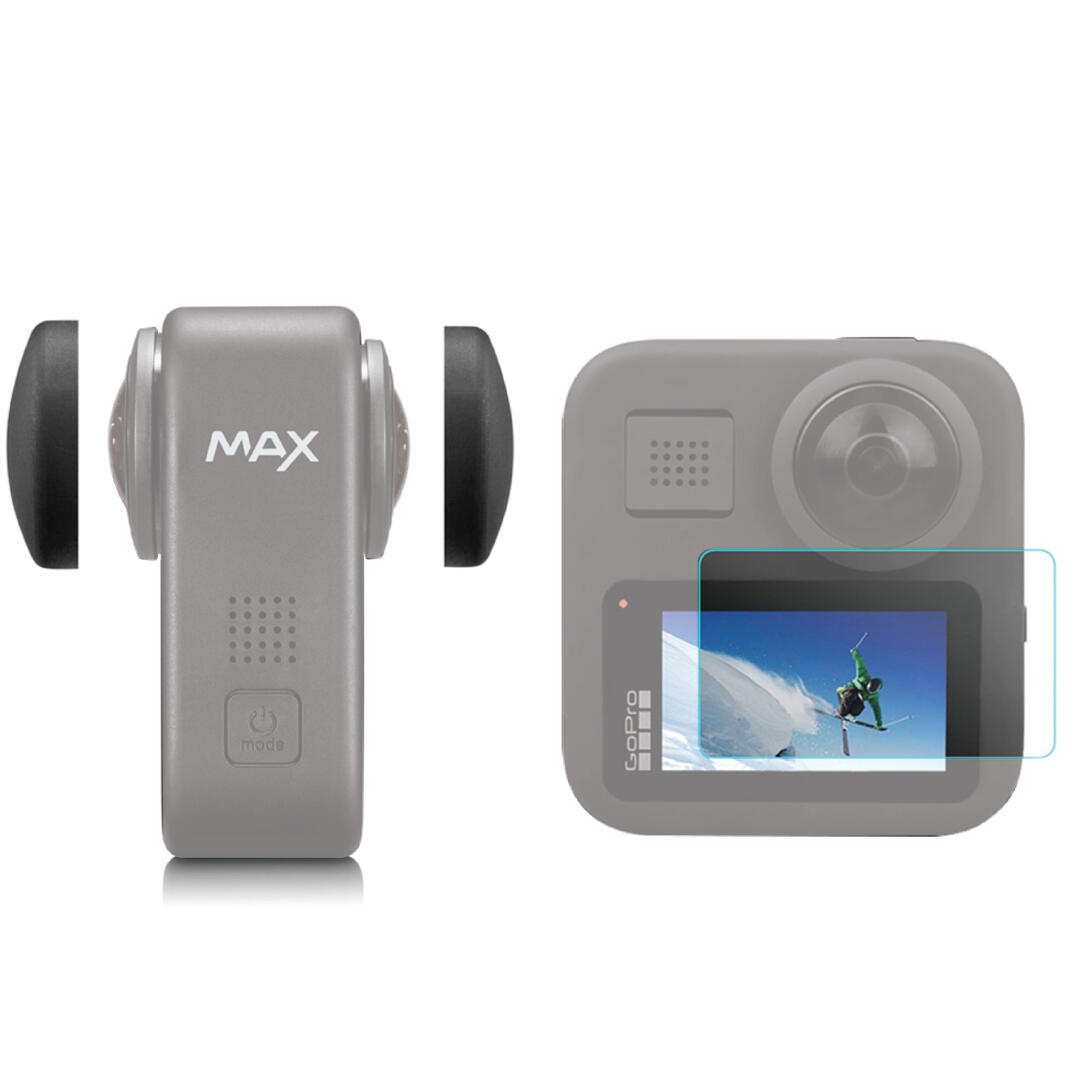 GoPro Max 360 Action Uyumlu Temperli Cam Ekran Koruyucu ve lens Koruma Kapağı Seti