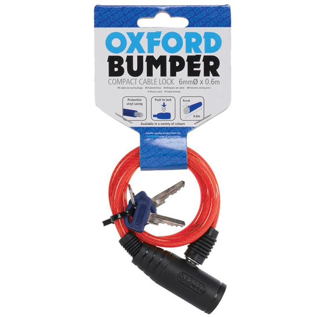Oxford Bumper Kablo Kilit Kırmızı 6mm X 600mm