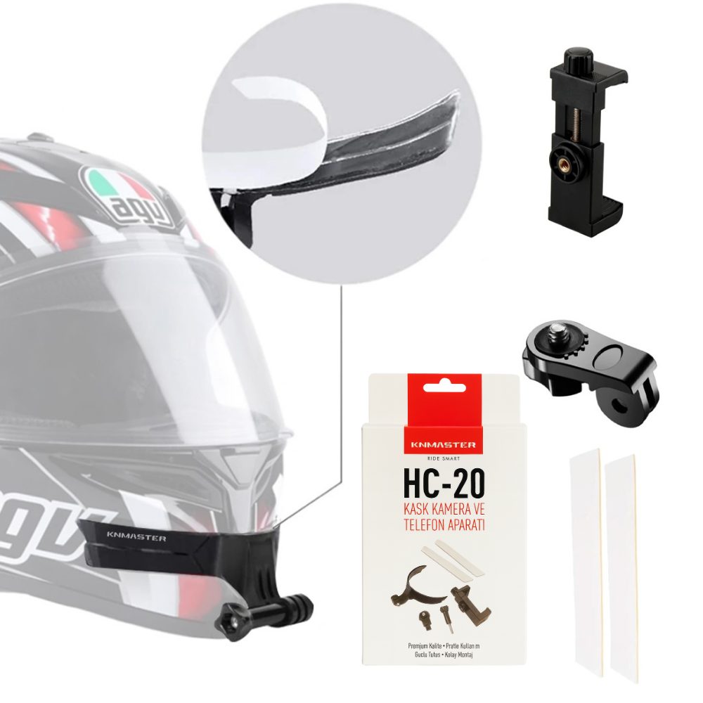 KNMASTER KNMASTER HC-20 | Motosiklet Kask Çene Telefon ve Aksiyon Kamera Tutucu (Full Set)