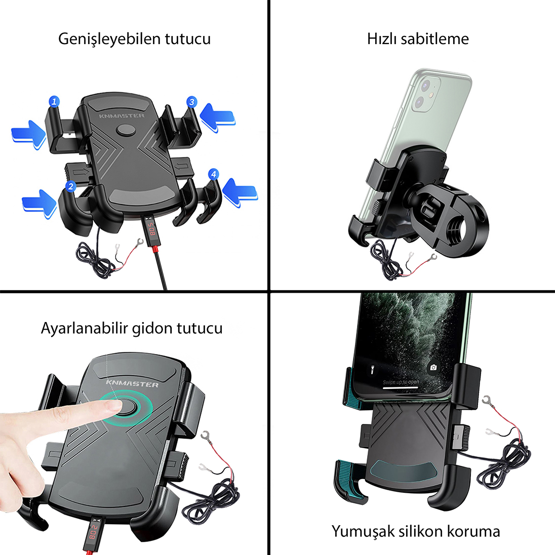 Knmaster TT-600U Tüm Motosikletlere Uyumlu Usb’li Telefon Tutucu