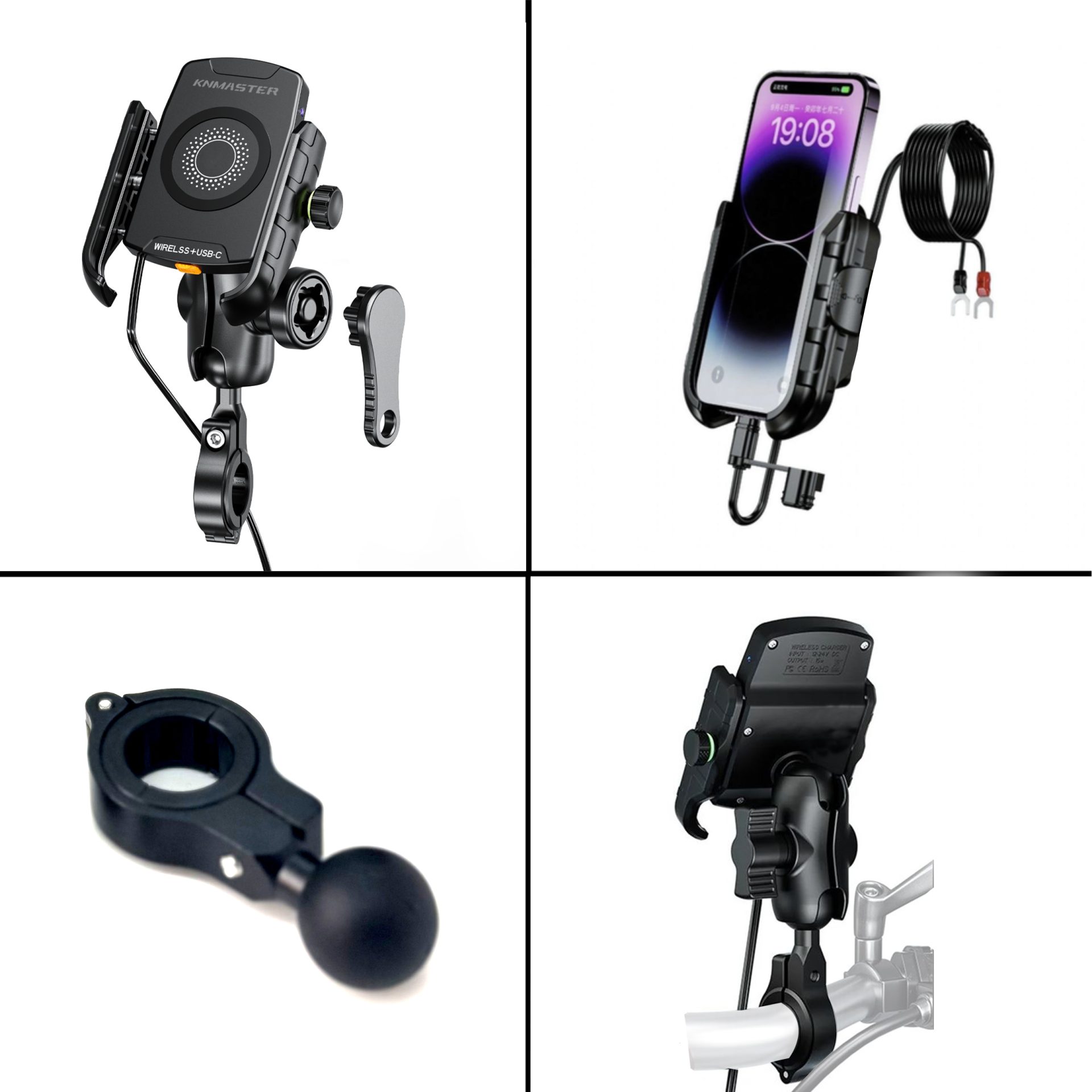 Knmaster TT-600WU Tüm Motosikletlere Uyumlu Kablosuz ve Usb’li Telefon Tutucu