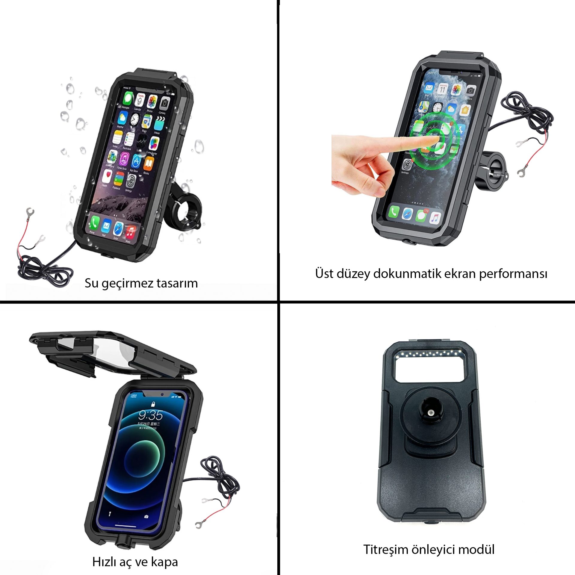 Knmaster TT-900WU Titreşim Engelleyici Usb’li Tüm Motosikletlere Uygun Telefon Tutucu