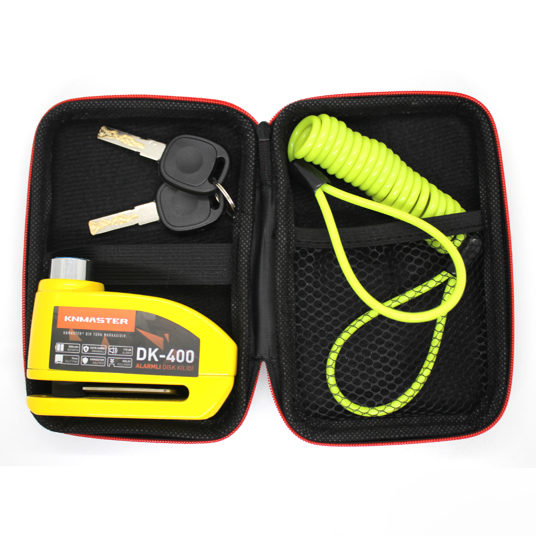 Knmaster Disk Kilidi DK-400 7mm Alarmlı + HATIRLATMA KABLOSU VE ÇANTA HEDİYELİ ( Sarı )