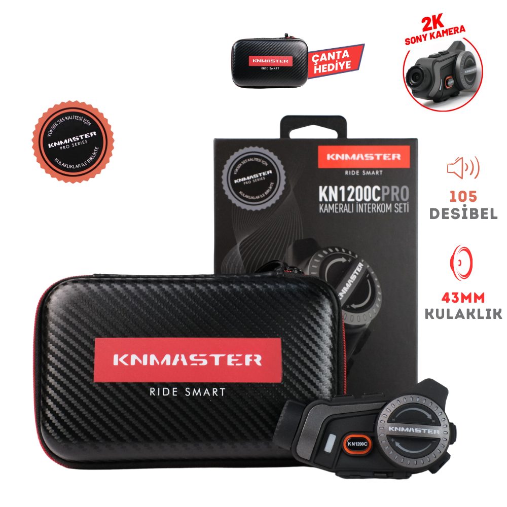 KNMASTER KN1200C PRO Kameralı Motosiklet Kask Bluetooth Intercom Kulaklık Seti