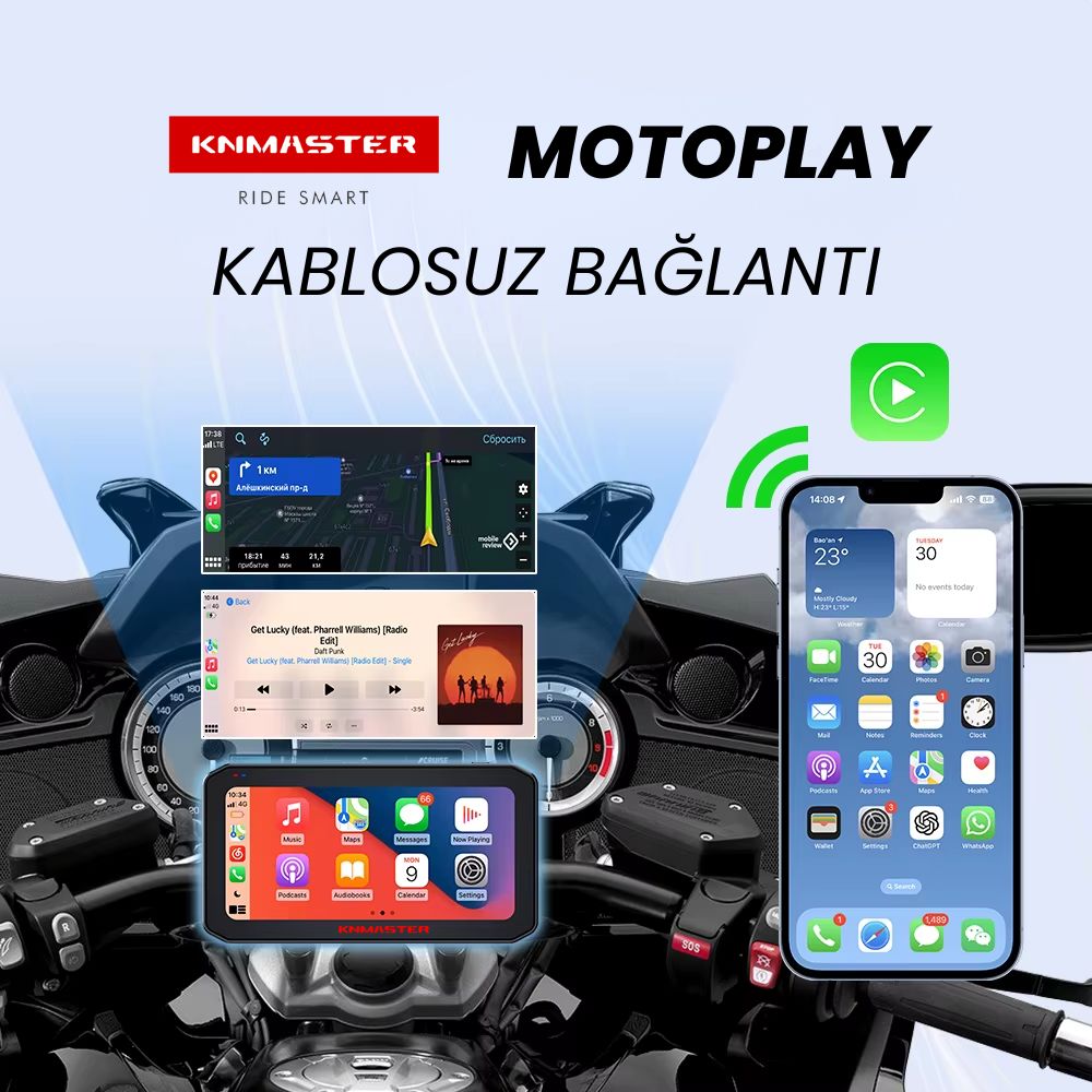 KNMASTER MOTOPLAY 1000 – 6.25” Kablosuz CarPlay & Android Auto Destekli Motosiklet Multimedya Ekranı