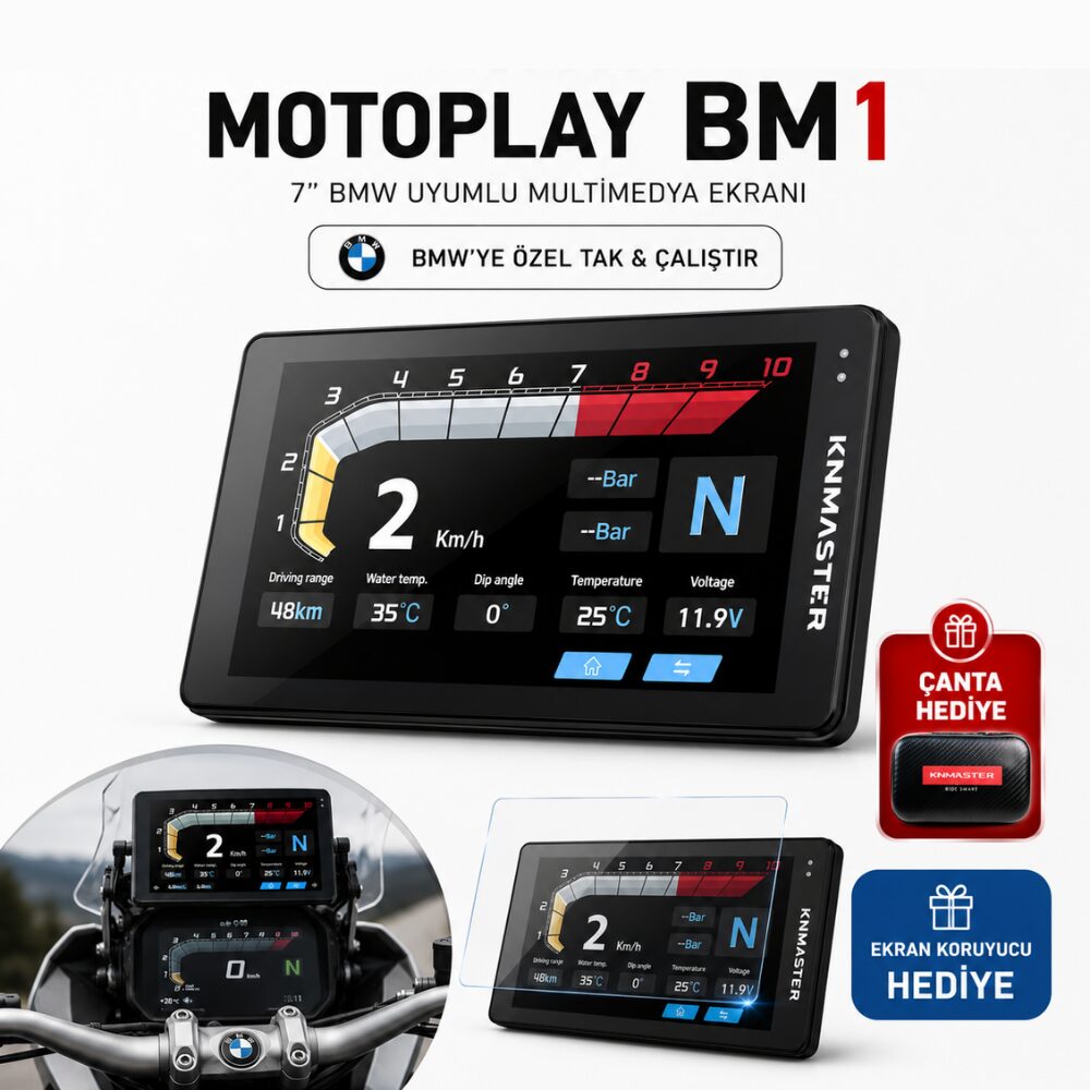 KNMASTER MOTOPLAY BM1 –  7″ BMW Uyumlu Motosiklet CarPlay & Android Auto Multimedya Ekranı