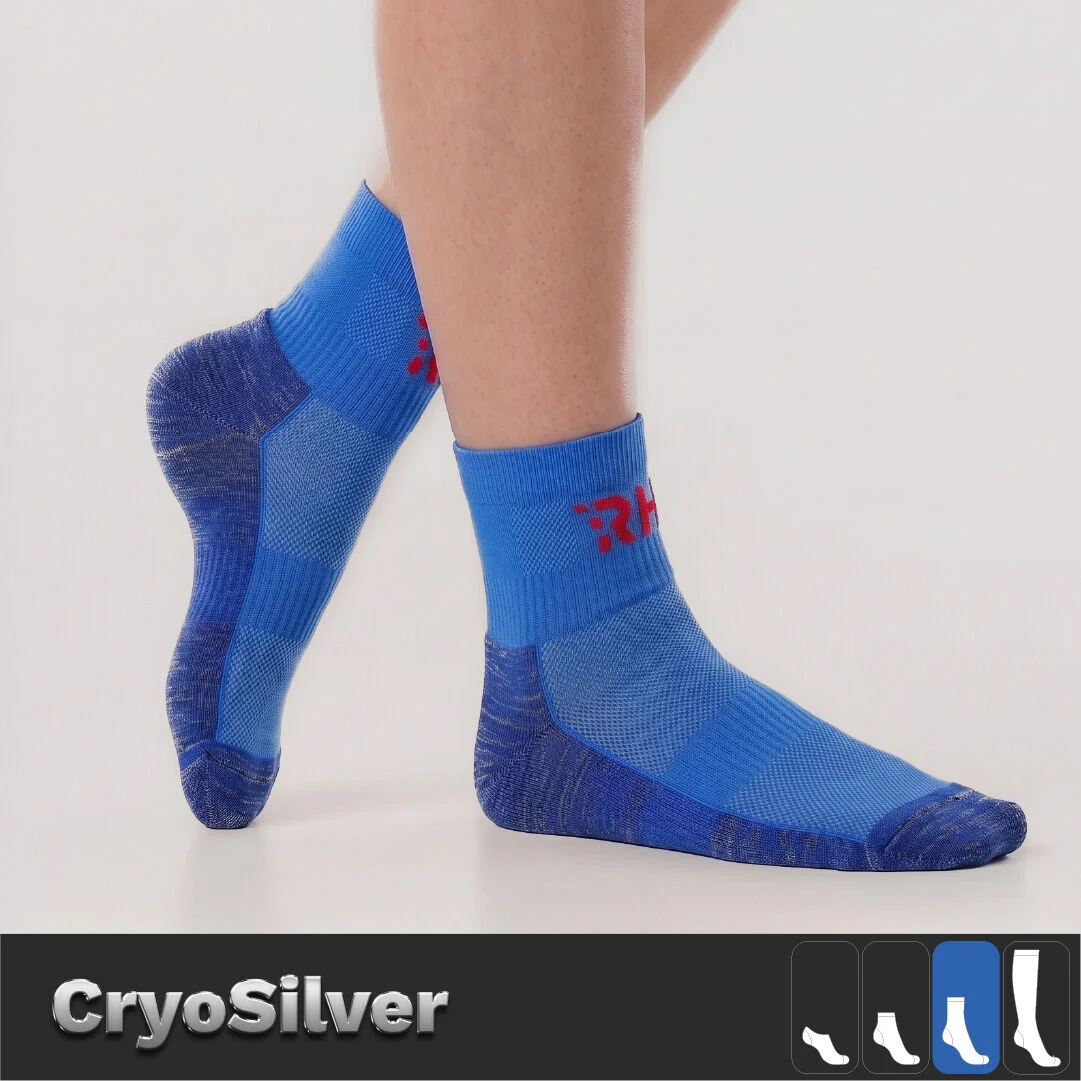Rider Healthcare Cryo Silver + Havlu Taban Kısa Gümüş İplikli Çorap — Mavi/Beyaz
