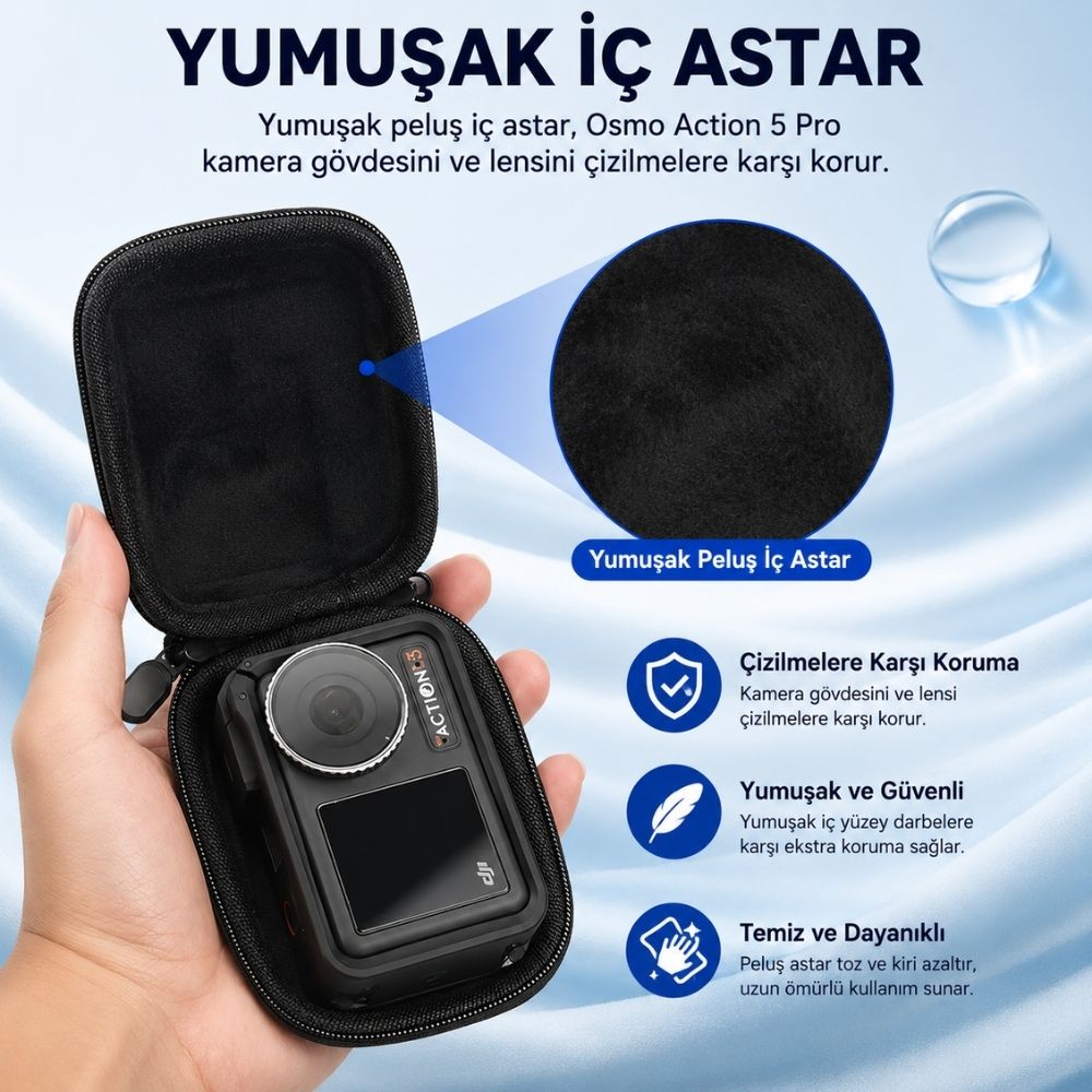 KNMASTER Aksiyon Kamerası Taşıma Çantası – DJI / Insta360 Kameralar Uyumlu Sert Koruyucu Çanta